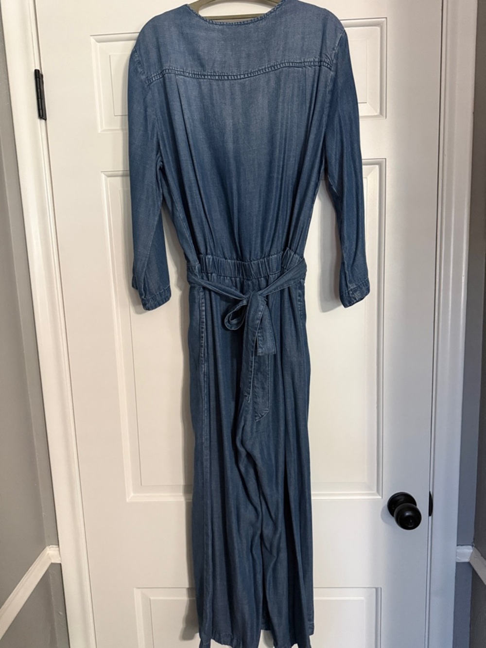 cloth & stone Blue Chambray Wrap Long-Sleeve Jumpsuit - Picture 6 of 7